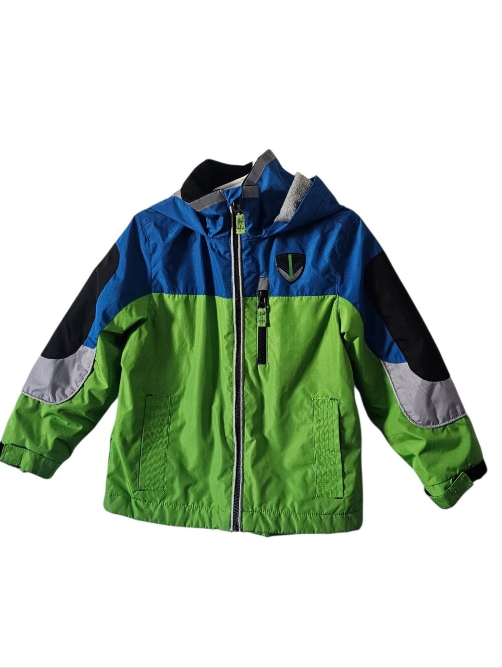 London Fog Boys 4T Winter Jacket Fleece Lined Blue Green Colorblock Coat Play